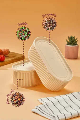 Online Kapında Mutfak-0000078 Elastik Bantlı İstiflenebilir Pratik Saklama Kabı Seti 2X Adet (1100 Ml)