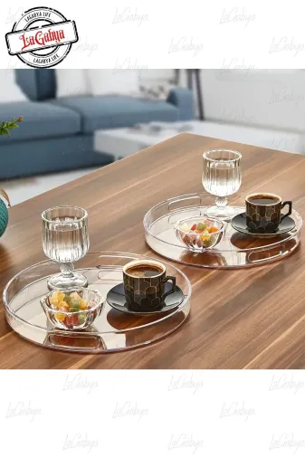 Online Kapında mutfak-00189 Lüks Yuvarlak Şekillli Dekoratif Pleksi Servis Sunum Ikram Tepsisi (14X22Cm)