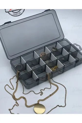 Online Kapında Mutfak-00320 Lüks 15 Bölmeli Ayarlanabilir Takı Organizer Ilaç Boncuk Küpe Kolye Yüzük Toka Kutusu