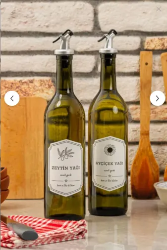 Online Kapında Mutfak-03524 Lüks Amber 2'li 750 Ml Zeytinyağı Sıvıyağ Şişesi Dekoratif Yağdanlık Yağlık