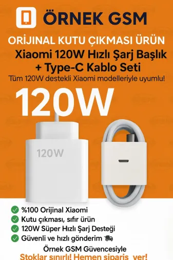 örnek 120örnek Xiaomi 120W Orijinal Kutu Çıkması Süper Hızlı Şarj Başlık Ve Type C Kablo Seti