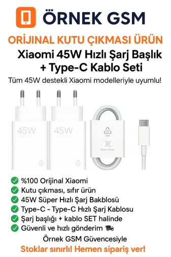 örnek 45wxiaomi Orijinal Kutu Çikmasi Ürün Xiaomi 45W Hızlı Şarj Başlık + Type-C Kablo Seti