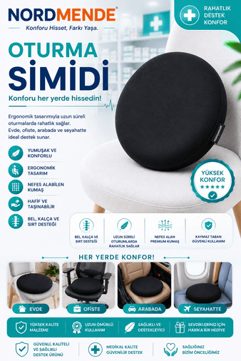 Ortopedik Oturma Simidi Koltuk Minderi – Kuyruk Sokumu Destekli Yuvarlak Oturma Yastığı