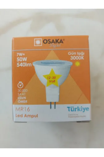 Osaka Light TYCC44758C65ED46127727F00 12-30 Volt Arası 7W 3000K Gün Işığı Ac-Dc Uyumlu Mr16 Led Spot Ampül 540Lm Dikkat Trafo Ile Çalışır