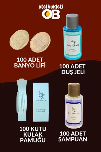 otel bukleti obotelbukletset3 Otel Tipi Etiketli Kulak Pamuğu + Banyo Lifi + Duş Jeli + Şampuan 400 Adet Seyahat Boy Set
