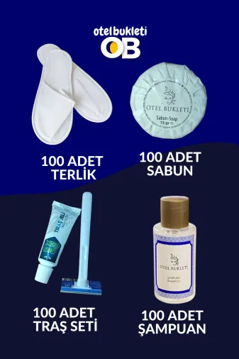 otel bukleti obotelbukletset4 Otel Tipi Etiketli Şampuan + Sabun + Terlik + Tıraş Seti 400 Adet Seyahat Boy Set