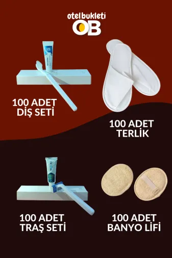 otel bukleti obotelbukletset6 Otel Tipi Seyahat Boy Tıraş Seti + Diş Seti + Terlik + Banyo Lifi 400 Adet Seyahat Boy Set