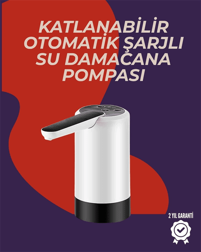 Otomatik Damacana Su Pompası | 40-80 Saniye Zaman Ayarlı | %90 Açılabilir Hijyenik Tasarım | Şarjlı ve Portatif