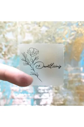 otuz9 kare-setk535 Şeffaf Kare Sticker (Etiket) 50 Adet 4*4 Cm Söz - Nişan - Düğün - Kına - Özel Kesimli Etiket