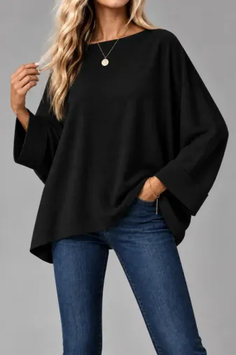 Oversize Yarasa Kol Bluz - XL - Siyah