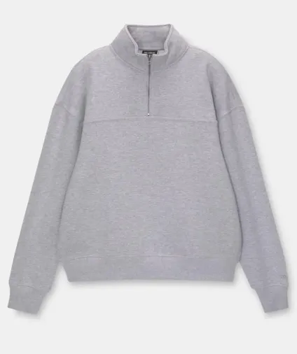 Oversize Yarım Farmuarlı Yakalı Basic SweatShirt - Gri - 2XL - Gri