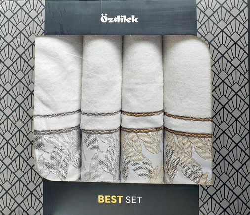 Özdilek 4 Parça Hamam Seti -Frond Yeşil Kahve- (Banyo Havlusu Büyük Boy), Havlu Seti