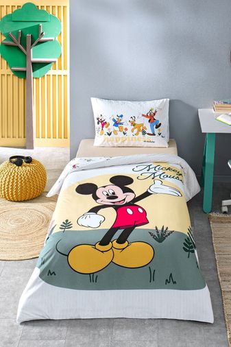 Özdilek Lisanslı Fitted Çarşaflı Tek Kişilik Çocuk Nevresim Takımı-Mickey Nomadic Sarı