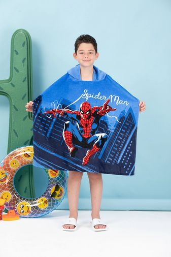Özdilek Lisanslı -Spiderman Night Mavi- Erkek Çocuk Panço Kapüşonlu