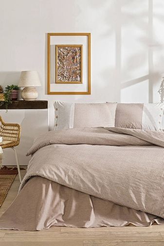 Özdilek Ranforce -Natural Line Bej- Battal Boy (King Size) Çift Kişilik Nevresim Takımı
