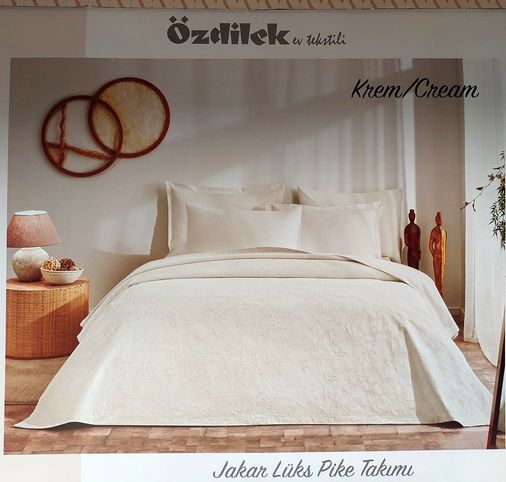 Özdilek Rf -Krem- Jakar Lux (Z) Tek Kişilik Pike Takımı (2 Yastık Kılıflı)