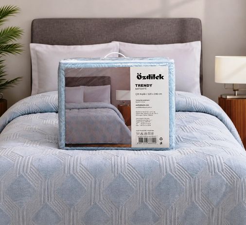 Özdilek Trendy Embos Çift Kişilik Battaniye (220x240)-Art Deco Buz Mavi