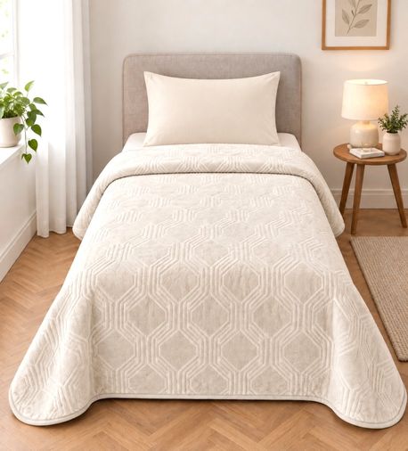 Özdilek Trendy Embos Tek Kişilik Battaniye(155x220)-Art Deco Krem Yeni