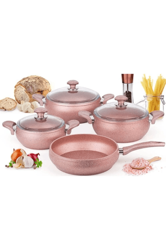 Özkent 30131988 Rose Gold 7 Parça Granit Tencere & Tava Seti