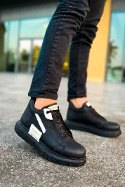 Pabucmarketi Bağcıklı Erkek Sneaker Bot Siyah Beyaz