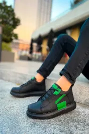 Pabucmarketi Bağcıklı Erkek Sneaker Bot Siyah Yeşil