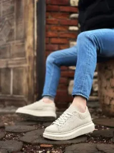 Pabucmarketi Bağcıklı Erkek Spor Ayakkabı KREM SÜET (KREM TABAN)