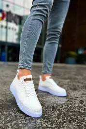 Pabucmarketi Bağcıklı Triko Kumaş Erkek Spor Ayakkabı Beyaz