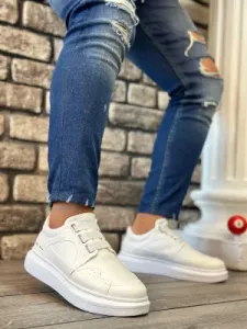 Pabucmarketi Bağcıksız Lastikli Casual Erkek Ayakkabı BEYAZ (BEYAZ TABAN)