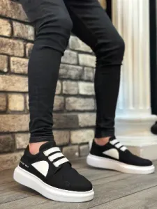 Pabucmarketi Bağcıksız Lastikli Casual Erkek Ayakkabı SİYAH BEYAZ (BEYAZ TABAN)