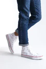 Pabucmarketi Beyaz Keten Bağcıklı Erkek Hi Sneaker