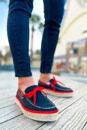 Pabucmarketi Espadril Erkek Günlük Ayakkabı Siyah Kırmızı
