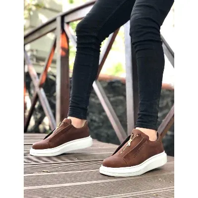Pabucmarketi Fermuarlı Erkek Ayakkabı TABA (BEYAZ TABAN)