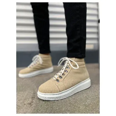 Pabucmarketi Krem Süet Bağcıklı Erkek Sneaker Bot