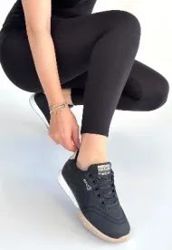 Pabucmarketi Siyah Bej Taban Bağcıklı Kadın Spor Ayakkabı
