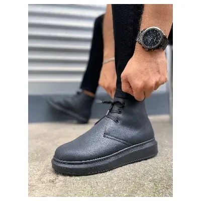 Pabucmarketi Siyah (Siyah Taban) Bağcıklı Erkek Sneaker Bot