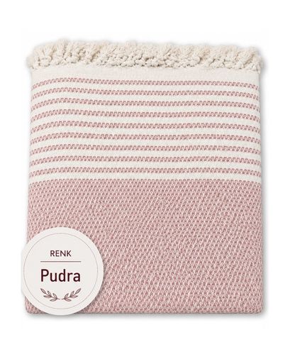 Pamuklu Kaymaz Hasır Dokuma Koltuk Örtüsü (180x220) - Pudra