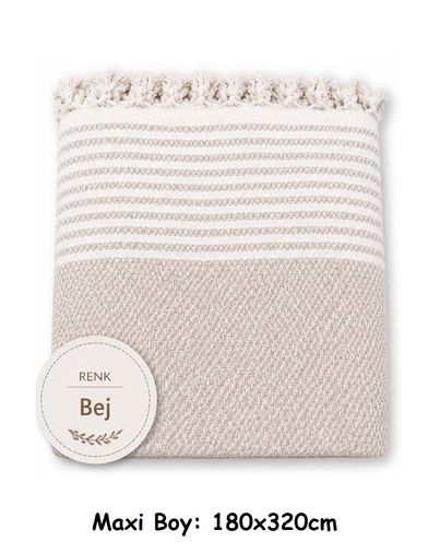 Pamuklu Kaymaz Hasır Dokuma Maxi Boy Kolları Örten Koltuk Örtüsü (180x310) - Bej
