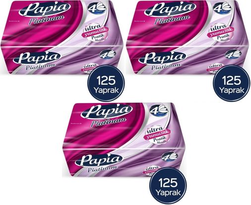 Papia Platinum Pratik Mendil 125 Yaprak (4 Katlı) 375 Yaprak (3PK*125)