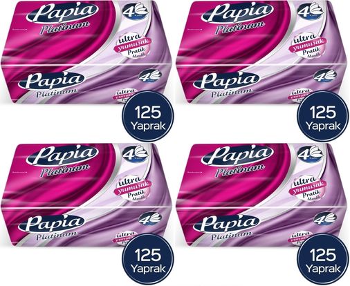 Papia Platinum Pratik Mendil 125 Yaprak (4 Katlı) 500 Yaprak (4PK*125)