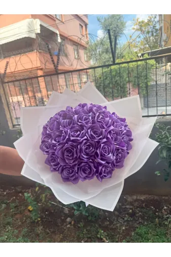 PARSÇİÇEK 16070009 Saten Kurdaleden Yapay Buket Solmayan Gül Buket’I 30’Lu Isteme Buketi Hediye Buketi (Lila)