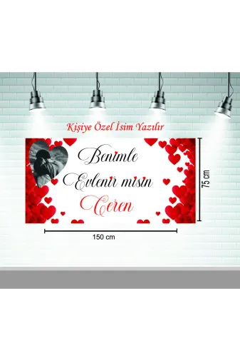 particin baskı 06 Evlilik Teklifi Afiş Benimle Evlenir Misin Pankart Poster Branda 75X150 Cm