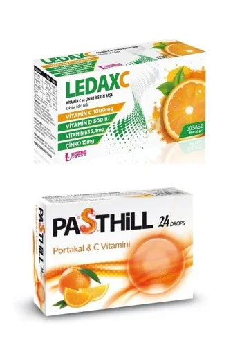 PASTHİLL 868143846851222 Ledax C Vıtamın 1000 Mg 30 Saşe Ve Ledapharma Portakal 24 Adet Boğaz Pastil