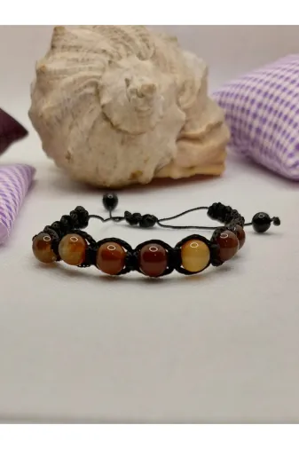 PATİKA SHOP PTKNSCBLK1030 Kahverengi Akik Asansörlü, Örgülü Doğal Taş Bileklik