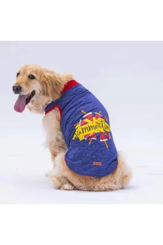 Pawstar ST2485 Lacivert Summer Time Büyük Köpek Tişörtü - Köpek Kıyafeti (15 Kg-45 Kg)