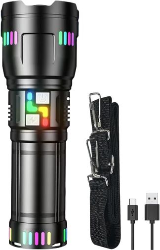 PeakStar PS-2003 Ultra Parlak Su Geçirmez Zoomlu Güçlü 200w 30000 Lümen Şarjlı Bekçi cı Kamp El Feneri
