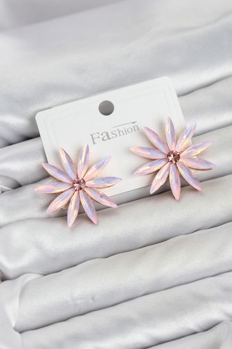 Pembe Kristal Taşlı Lotus Model Kadın Küpe