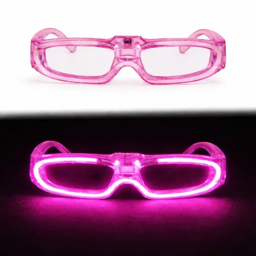 Pembe LED Işıklı Parti Gözlüğü 3 Modlu – Glow - Gece Eğlence Gözlüğü (4745)