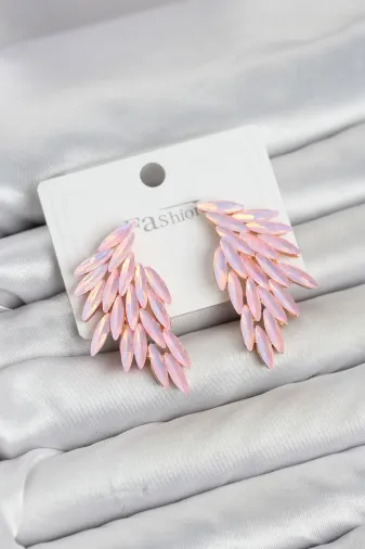 Pembe Renk Kristal Taşlı Kanat Küpe TJ-BKP11911