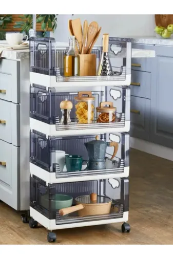Perağ FH-60786 Banyo Mutfak Organizer Raf 4 Katlı Beyaz