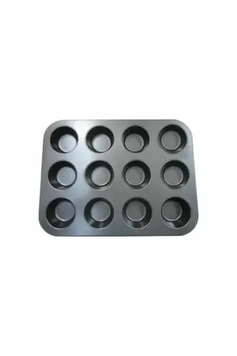 Perağ FH-74876 Muffin Kek Kalıbı 12'li - Yapışmaz Kaplama - Çelik Fırın Kalıbı - Cupcake Kalıbı